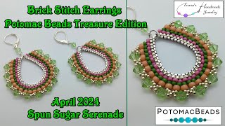 Brick Stitch Earrings | Potomac Beads Treasure Edition | April 2024 | Spun Sugar Serenade #beading