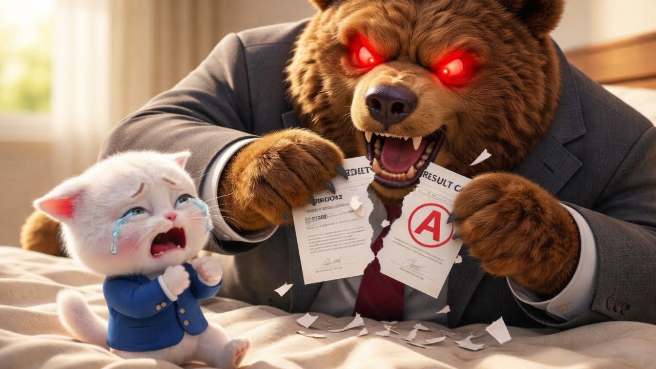 The dad bear was tired because of the workload, so he got angry at the child.
