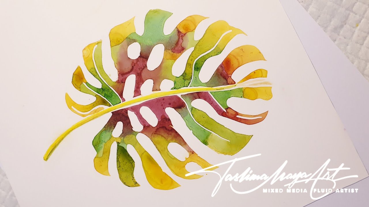 24. Alcohol Ink Monstera Leaf Art for Beginners | Posca Pencil Masking  Technique
