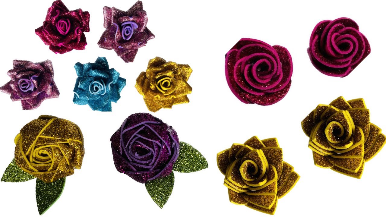 4 Types of Glitter paper Rose Flowers Making at Home | Artificial Rose ...