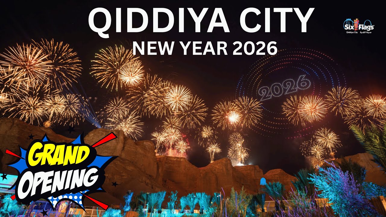 Six Flags Qiddiya City Grand Opening 🎆 | New Year Fireworks Show in Riyadh, Saudi Arabia