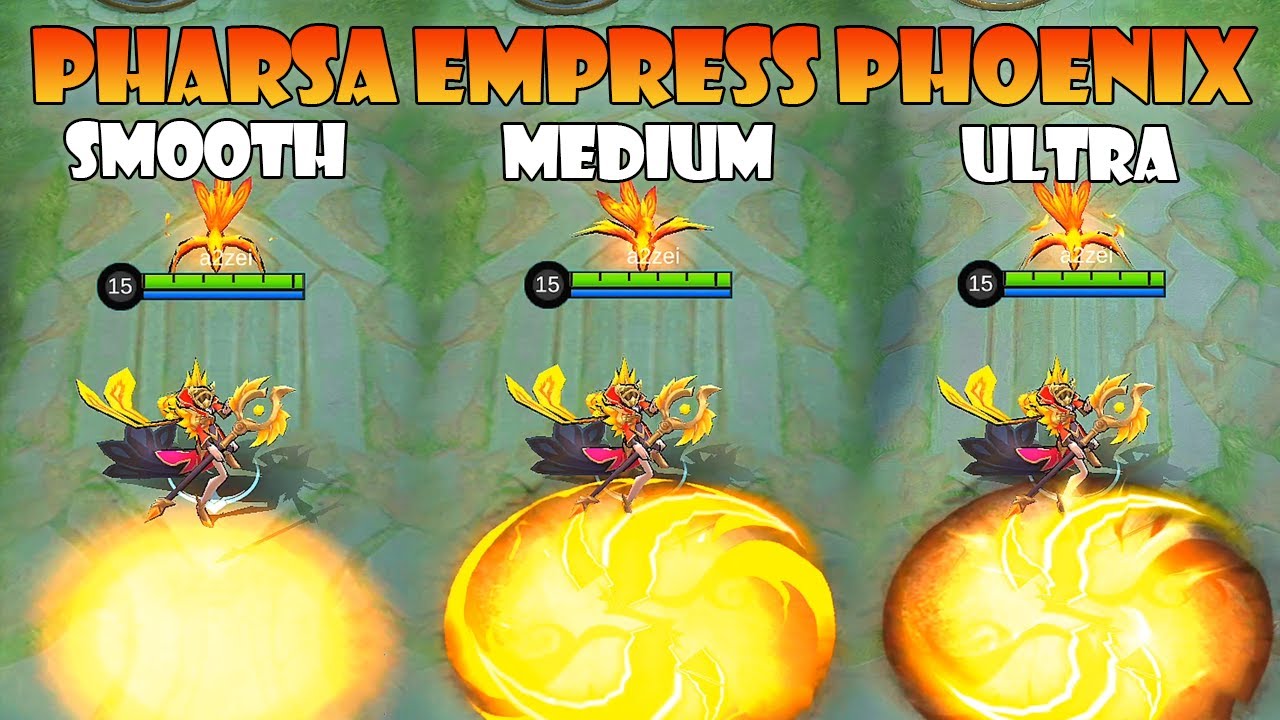 Pharsa Phoenix Empress Skin in Different Graphics Settings MLBB