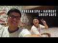 First Time at a Korean Spa Jjimjilbang 찜질방 , Hair Salon, Sheep Cafe in Seoul South Korea - vlog #016