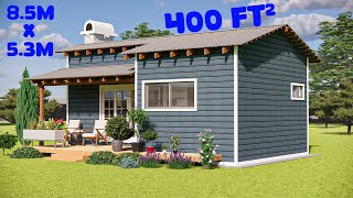 Simple Modern Tiny House with Floor plan | (27ft x 17ft) / (8.5m x 5.3m)