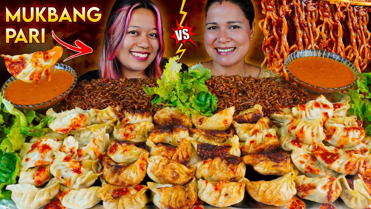 😍 50 MOMO + Black Bean Noodles CHALLENGE ft. @mukbangPari 🔥