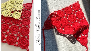 Son Trend Örgü Saç Bandana Yapimi - Motifli Üçgen Şal - Boyunluk - Bandana Modeli