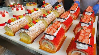 How to make strawberry roll cake  Korean street food