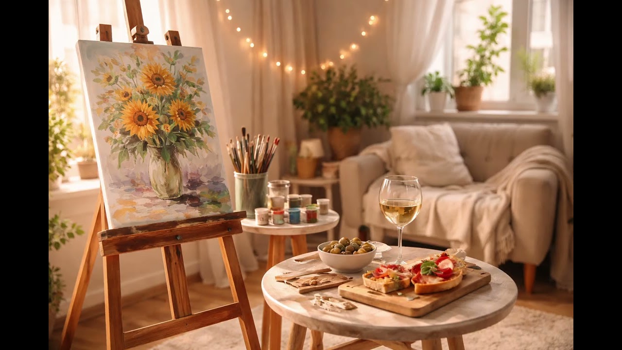 Cozy Creative Studio Ambience 🎨 Soft Music, Wine & Art | Relax, Paint, Unwind (90 Minutes)