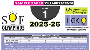 Class 1 IGKO Sample Paper 2025-26 International General Knowledge Olympiad Class 1 IGKO Olympiad