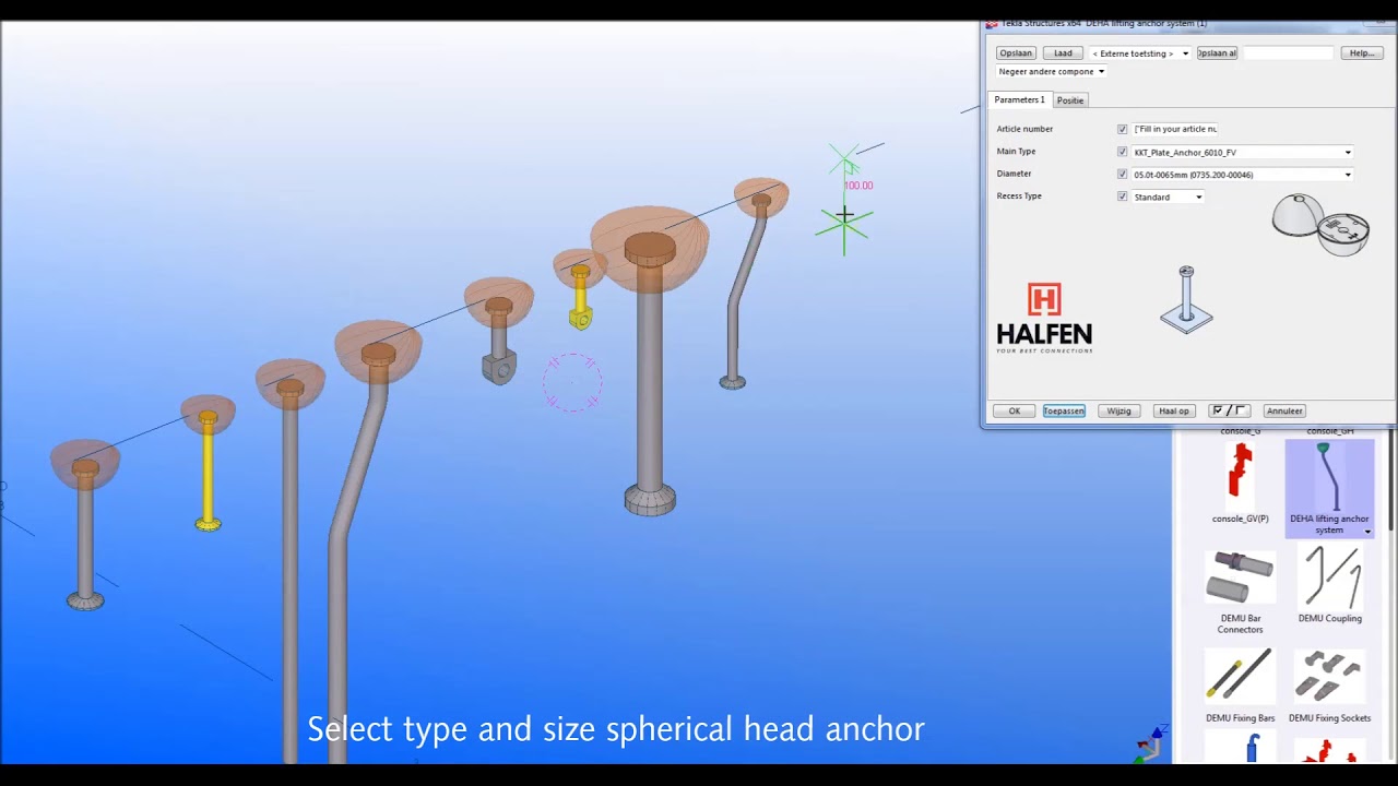 BIM film Spherical Head Anchors in Tekla