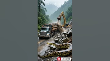 Excavator in Dangerous Storm Work Encounters Giant Snake