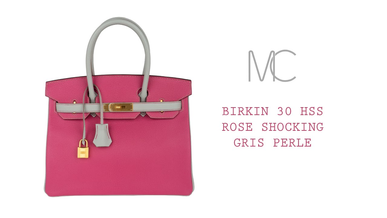 Hermes Birkin 30 Bag HSS Rose Shocking Gris Perle Chevre Gold Hardware •  MIGHTYCHIC • 
