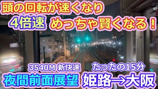 【倍速 前面展望】223系新快速 野洲行 姫路→大阪間 4倍速夜間前面展望