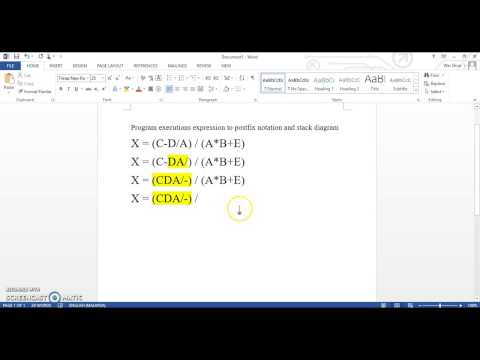 Program execution's expression to postfix notation and stack diagram