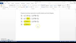 Program execution's expression to postfix notation and stack diagram
