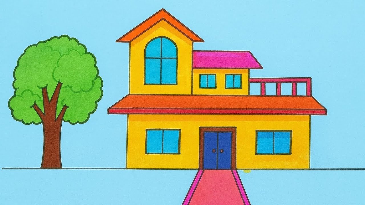 Realistic house drawing easy/ beautiful house Drawing colour/ घर का चित्र बनाना सीखें / घर का चित्र