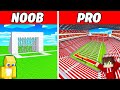 Noob vs pro football stadium build challenge in minecraft