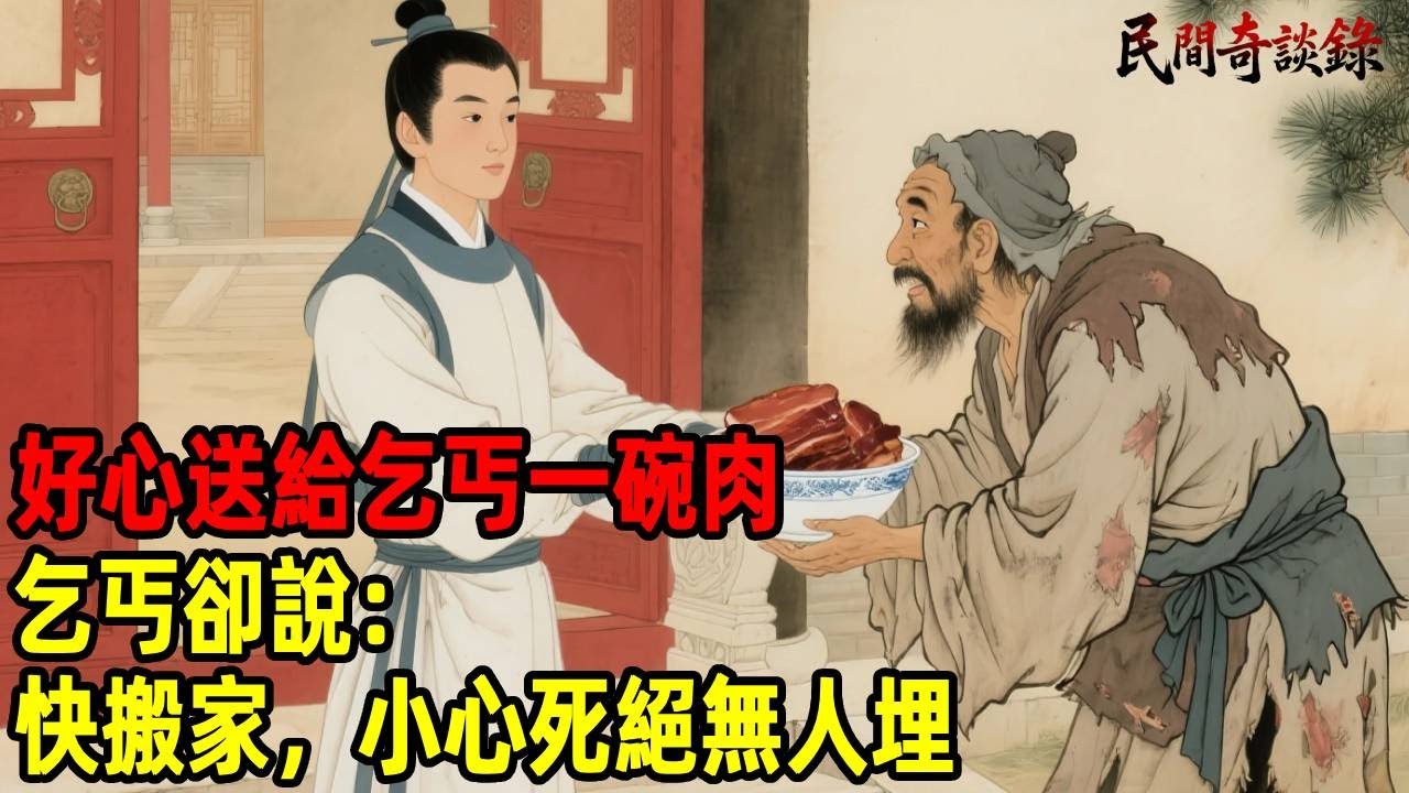好心送給乞丐一碗肉，乞丐卻說：快搬家，小心死絕無人埋！【民間奇談錄】#民間故事 #台灣傳說 #懸疑故事 #銀髮頻道 #懷舊故事 #助眠故事