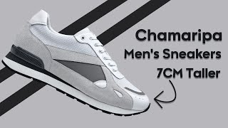 CHAMARIPA Height Increasing Sneakers - Men's Mesh/Suede/Leather Sneakers - White/Gray - 7 CM Taller