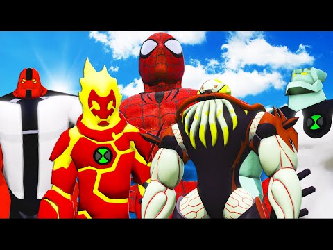 SPIDERMAN MUSCLE VS BEN 10 - Four Arms, Vilgax, Diamondhead, Heatblast