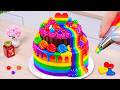 Sweet Rainbow Chocolate Flow Cake With Rainbow Buttercream | How To Make Rainbow 🍭🌈 Chocobite Bakes
