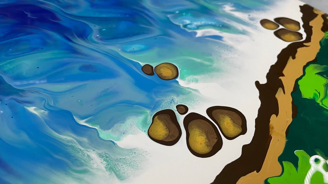 🏝️Paradise🌊🌴☀️ Ocean Theme Painting in a Dutch Pour Style Acrylic Pour Painting