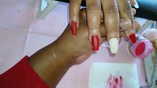 Acrylic nails tutorial for beginners by a beginner | Red coffin nails 💅 | watch me work