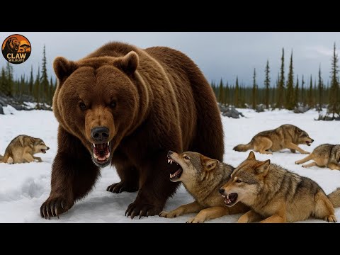 The Final Battle Brown Bear vs. Gray Wolves in the Extreme Cold of North America