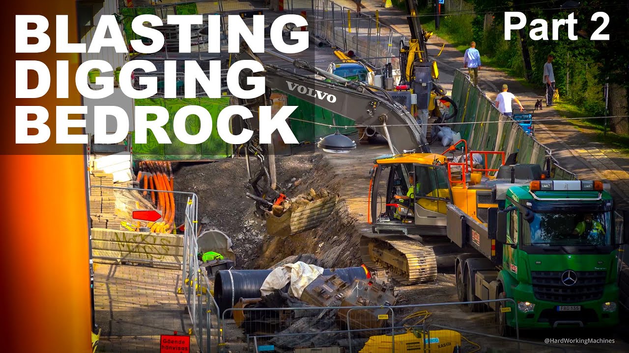 Blasting and Digging Bedrock Close to Buildings - Part 2 - YouTube