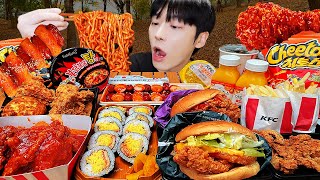 ASMR MUKBANG | FIRE NOODLES & Cheetos, Fried Chicken, burger, Cheese stick, Convenience store, KFC