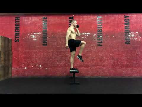 One arm dumbbell front rack step up to balance: ipsilateral