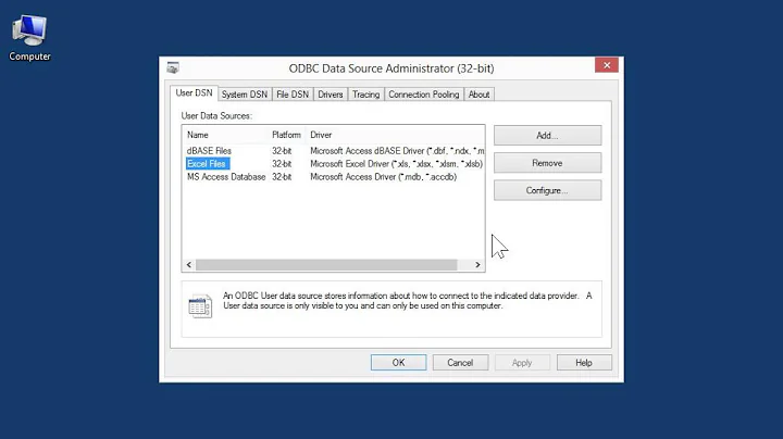 Windows 8.0 Professional - Remove a User Data Source in the ODBC Administrator