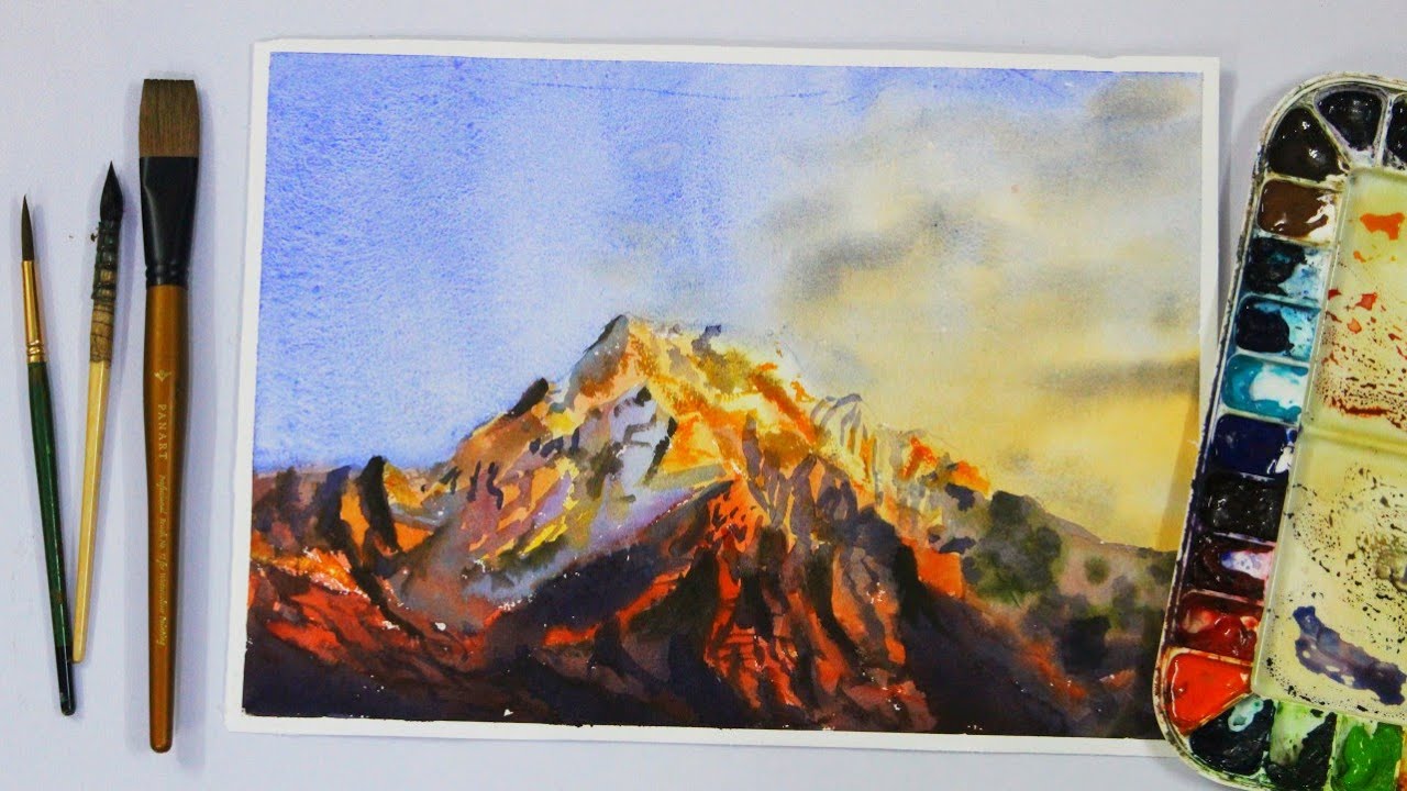 Simple watercolor mountain painting landscape for beginners YouTube