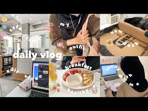 daily vlog 🧸🍓: cafe and editing , new desk , korean food , study , breakfast healthy🥪🍳