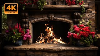 Spring Rustic Fireplace: Crackling Sound and Burning Logs in Cozy Ambience for Studying or Sleeping