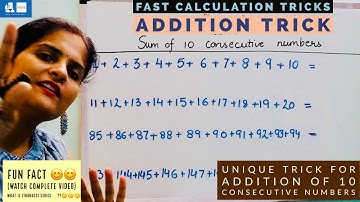 Addition Trick for addition of 10 consecutive numbers | Fast Calculation Tricks | Vedic Maths