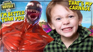 ANGRY KID GETS DESTROYED OVER *NEW* “CARNAGE” SKIN IN FORTNITE! (Fortnite Season 8 Trolling)