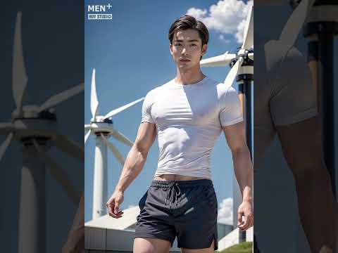 #Shorts Fit Asian Men AI in the wind turbine scene | Lookbook 347