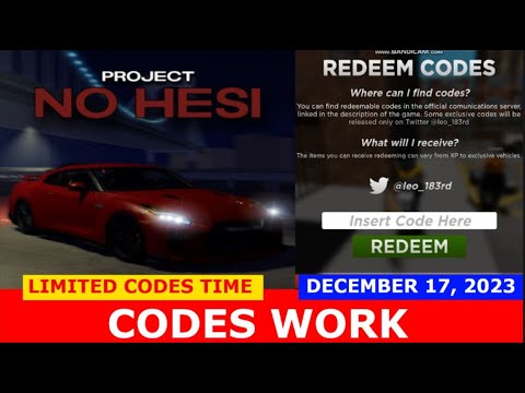 Project No Hesi Codes for December 2023: Cash, Cars, & XP! - Try