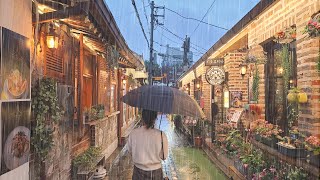 Walking in Super Heavy Rain, Seoul Jongno - Binaural Rain Sounds for Sleep, Relaxation 1hour 4K ASMR