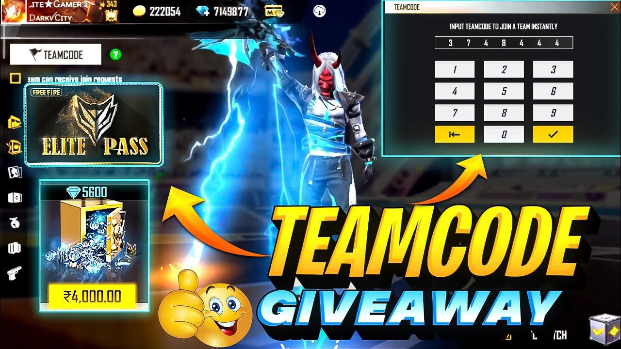 FREE FIRE LIVE TEAM CODE GIVEAWAY | REDEEM CODE GIVEAWAY | ELITE PASS ...