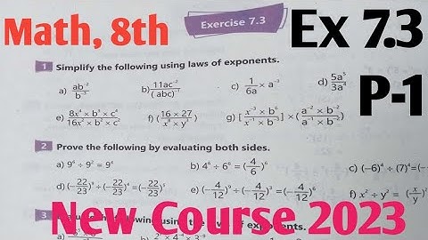 Exercise 7. 3 unit 7 Exponents and Laws of exponents class 8th Math kpk and PTB|New course 2023 P-1
