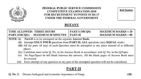 CSS PAST PAPERS - 2018 - BOTANY - OPTIONALLY SUBJECT  (GROUP 5)