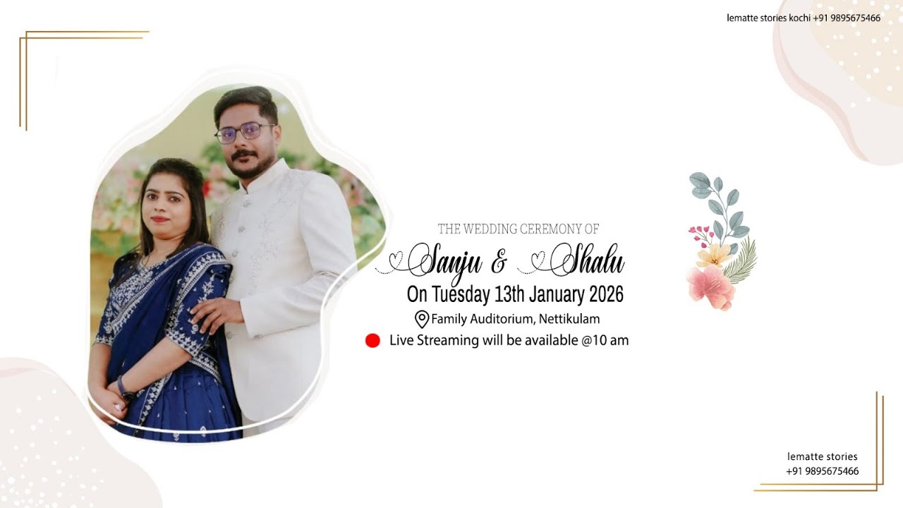 SANJU 🧡   SHALU ||  WEDDING  || 13 - 01 - 2026 || LIVE STREAMING || lematte storie kochi 9895675466