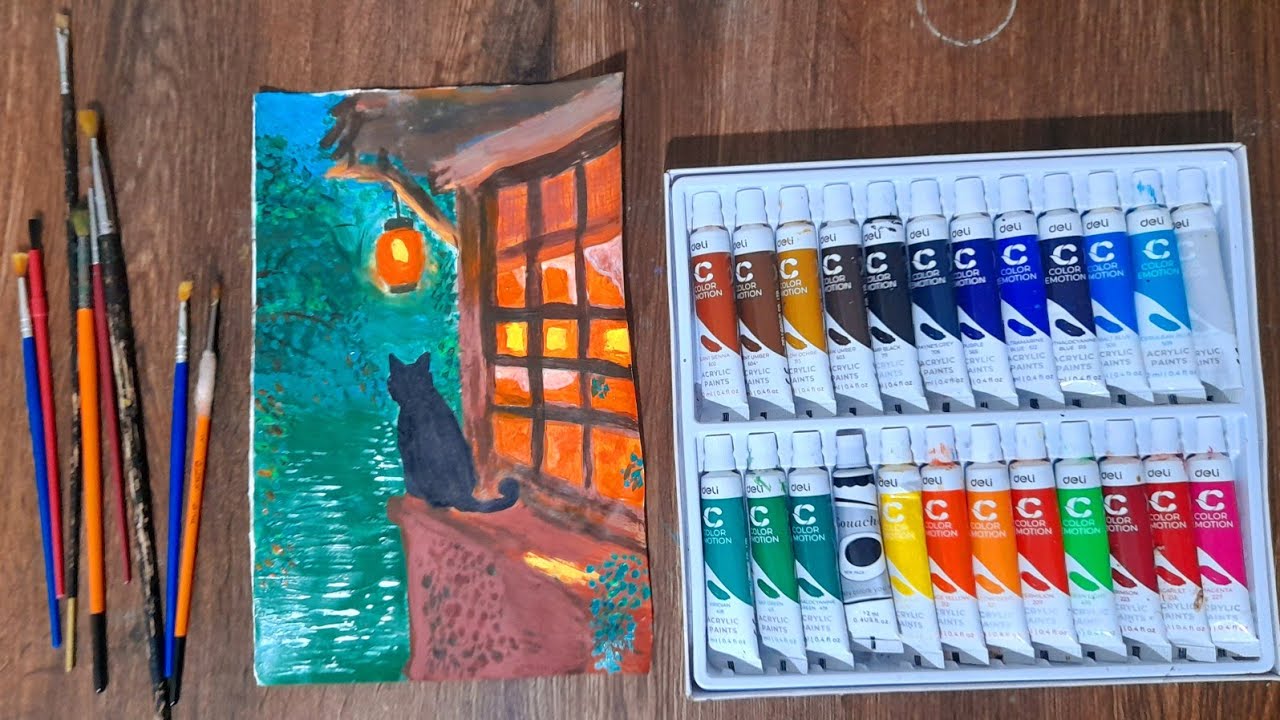 Painting a cat in the rain with acrylic paint and gouache🐱