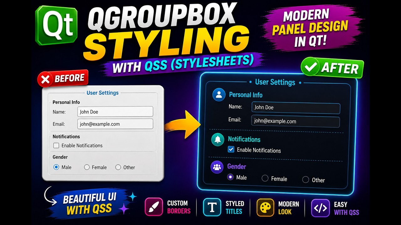 Qt6 | Qt QGroupBox Styling with QSS 🔥 | Modern Settings Panel UI (C++ ...