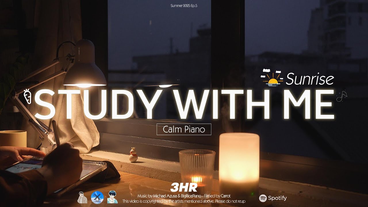 3-HOUR STUDY WITH ME | Calm Piano 🎹| Pomodoro 50-10 | Sunrise 🌅