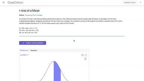t-Test of a Mean using GeoGebra
