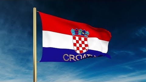 4K Croatia flag slider style with title. Waving in the wind with cloud background animation Stock