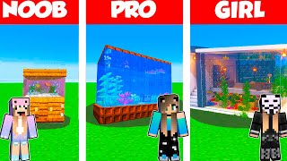 Minecraft Battle: AQUARIUM HOUSE BUILD CHALLENGE - NOOB vs PRO vs GIRL / Animation OCEANARIUM